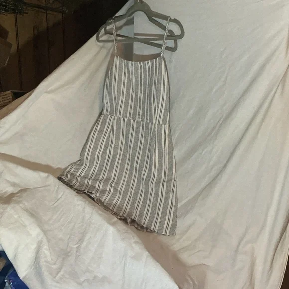 Linen Blend Striped Tie-Front Sundress Boho Summer Dress Petite Small - Picture 1 of 5